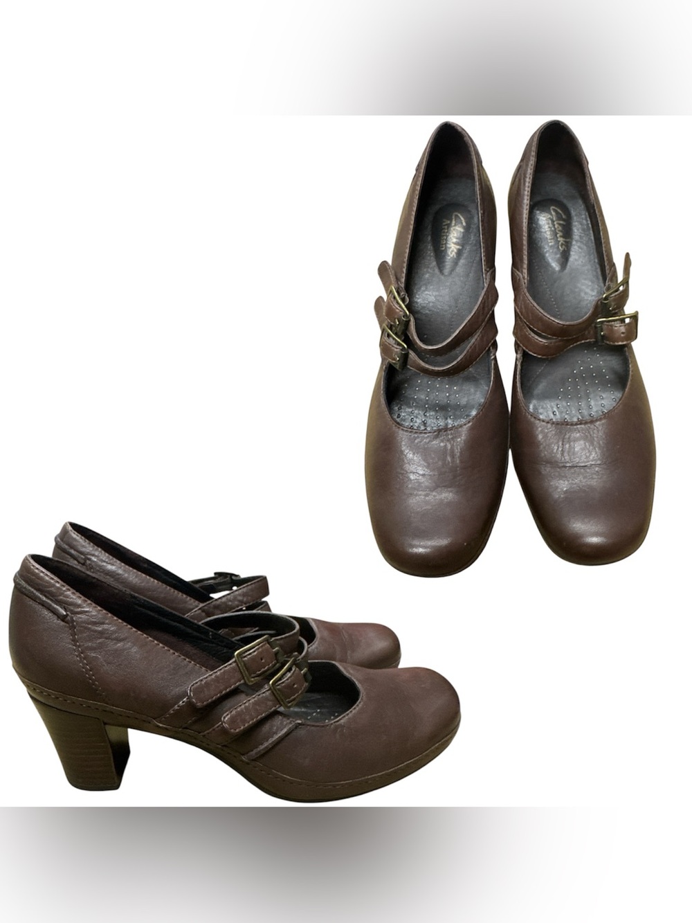 Clarks Artisan Brown Double-Buckle Mary Jane Heels S8